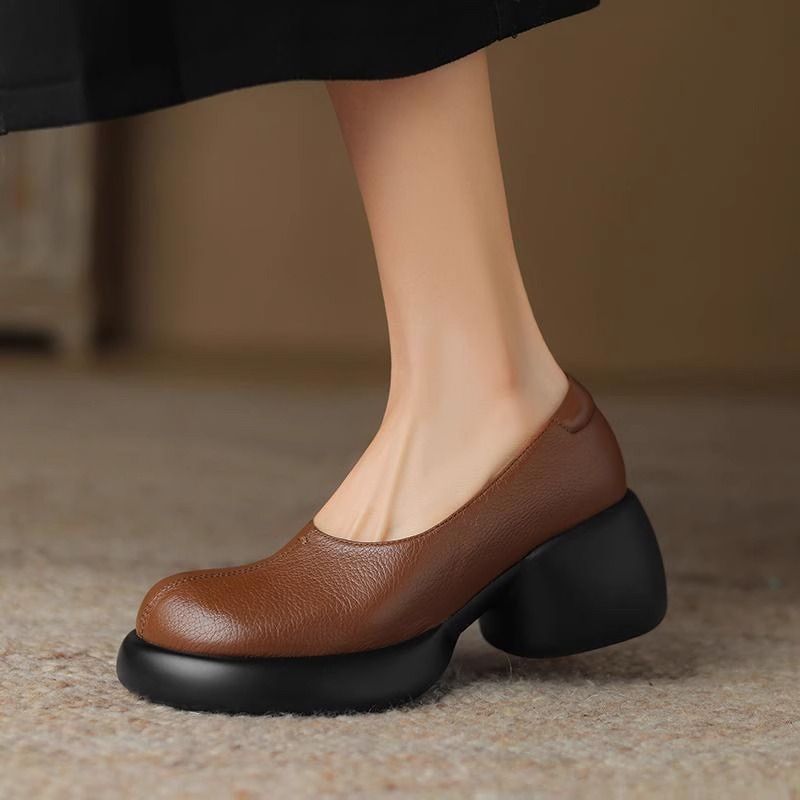 Qi Yan Soft Lightweight Loafers Thick Sole Platform Small Leather 2025 Spring New Single Shoes For Women_vogvips.com