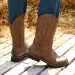 Mens Brown Western Cowboy Boots Leather For Outdoor Casual Country Daily Wear_vogvips.com