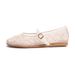 Embroidered Pearl Ballet For Women Fashion Hollow Mesh Round Toe Flat Mary Jane Shoes With Strap_vogvips.com