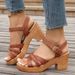 Round Toe Open Toe Thick Heel Sandals For Women Summer Large Size One Line Buckle High Heel Fashion Sandals_vogvips.com