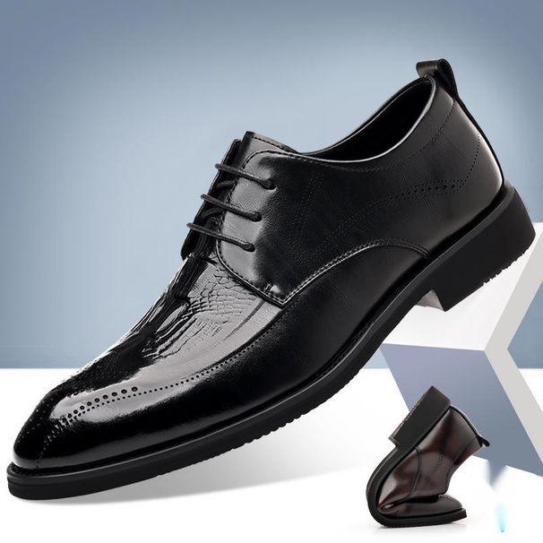 Euro Step Top Layer Cowhide British Style Business Formal Genuine Leather Brogue Shoes Men's Crocodile Pattern_vogvips.com