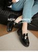 Round Head Buckle Loafers Platform Thick Heel Small Leather Shoes_vogvips.com