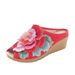 Summer New 3D Fish Mouth High Slope Heel Cool Slippers For Women Embroidered Cloth Shoes_vogvips.com