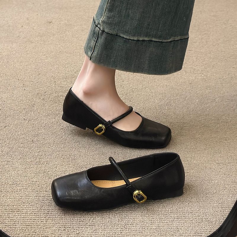 Doudou Shoes Early Spring Retro Square Head Shallow Mouth Mary Jane Single Shoes Women_vogvips.com