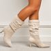 Women's Pointed Toe Slip-On Boots With Wrinkle Effect & Stiletto Heel - Suede Mid-Calf Fashion Boots For Fall & Winter (Sizes 35-42)_vogvips.com