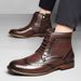 Men's Pointed Shoes Front Lace-up Low-heeled Casual Men's Carved Chelsea Boots_vogvips.com