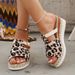 Shoes Sandals Wedge Heel Thick Bottom Leopard Print Flip Flops Sandals_vogvips.com