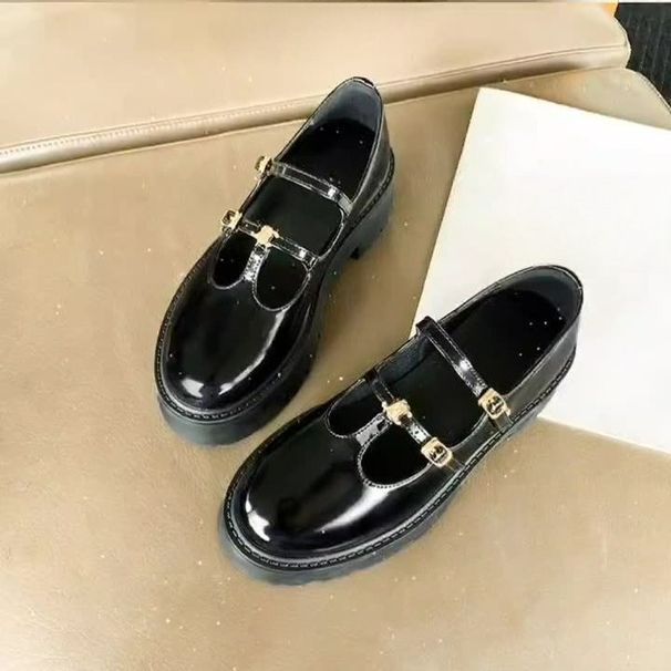 2025 New Arc De Triomphe Loafers Platform Mary Round Head Thick Heel Leather Shoes Double Breasted JK Single Shoes_vogvips.com