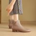 Leather French Pointed Toe Short Women, Ankle Low Heel, Spring And Autumn Single Boots, Soft Sole, Winter Fleece-Lined_vogvips.com