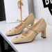 8293-11 French-style Fashionable Woven Fabric Women's Shoes With Square Toe, Shallow Cut, Bowknot, Single Strap, And_vogvips.com