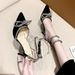 Sexy Pointed Toe Stiletto Strap Rhinestone Sandals Fairy Style 2024 New Summer Black Elegant High Heels_vogvips.com