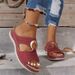 Women's Wedge Heel Thick-Soled Hollow-Out Slippers, European American Style, Large Size, Casual Slip-On With Stitching_vogvips.com