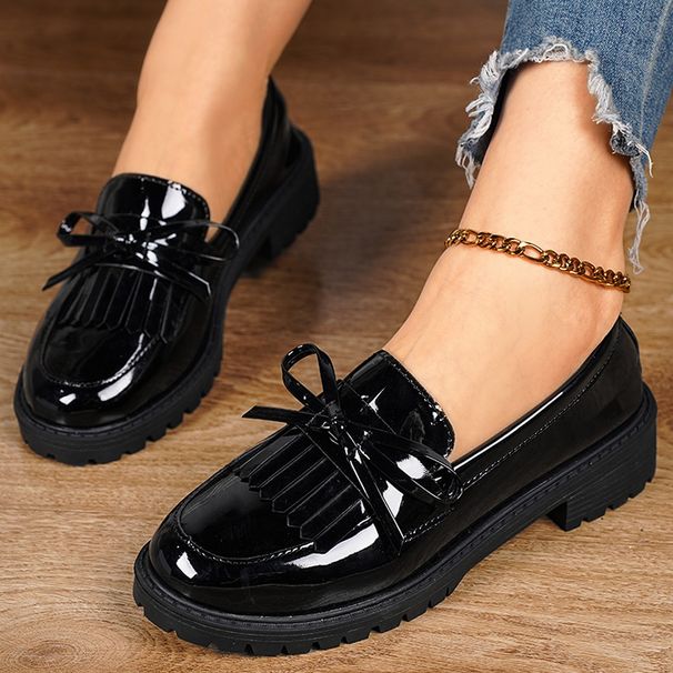Large Size Loafers Women's Patent Leather Bow Mary Jane Shoes Casual Shoes Women_vogvips.com