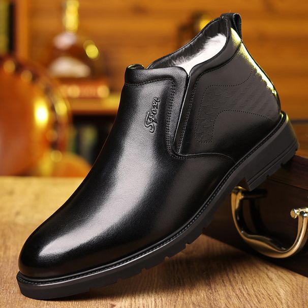 Men's leather winter cotton shoes Men's wool warm business shoes High top real leather shoes with velvet_vogvips.com
