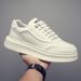 Men's Genuine Leather White Skateboard Sneakers Thick Platform Breathable Lace Up Casual Comfortable Versatile Sports Shoes_vogvips.com