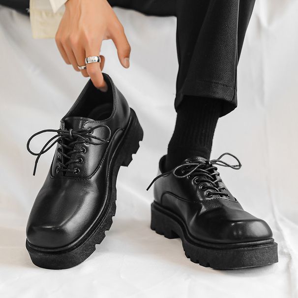 ShoeVault Dropshipping Autumn Unique New Style Big Square Toe Thick Sole Personality Derby Business Formal Leather Shoes For Men_vogvips.com