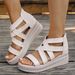 new Summer Sandals For Women, Wedge Heel With Rhinestones, Thick-soled Roman Sandals, Hollow Shoes,_vogvips.com