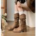Platform Chunky Heel Wasteland Style Knight For Women, Autumn And Summer Thin Western Cowboy Long , Mid-Calf Short_vogvips.com