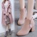 2023 Women's Short Spring And Single Boots High Thick Heels Cotton Winter Black Shoes Autumn_vogvips.com