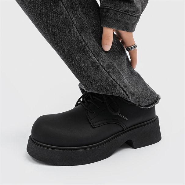 ShoeVault Zhang Jie Same Style Big Head Derby Men's Winter Cleanfit Thick Sole Height Increasing Matte Leather Shoes_vogvips.com