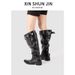 Women's Niche Design Pointed Toe Oversized High Heeled Boots Retro Western Cowboy Chunky Heel Tall Boots For Spring_vogvips.com