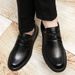 Men's Round Head Leather Shoes Non-slip Men's First-layer Leather Shoes Shallow Mouth Lace-up Leather Shoes_vogvips.com