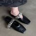 Sweet And Cool Metal Single Shoes For Women With Inner Height Increase And Outer Wear, Closed Toe Slippers, Square Toe, One Strap Half Slippers_vogvips.com