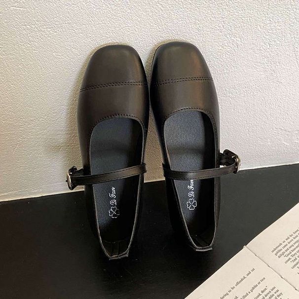 Mary Jane Mouth Chunky Heel Single Shoes Women 2024 Spring New Korean Style Square Toe Flat Shallow Soft Sole Loafers_vogvips.com