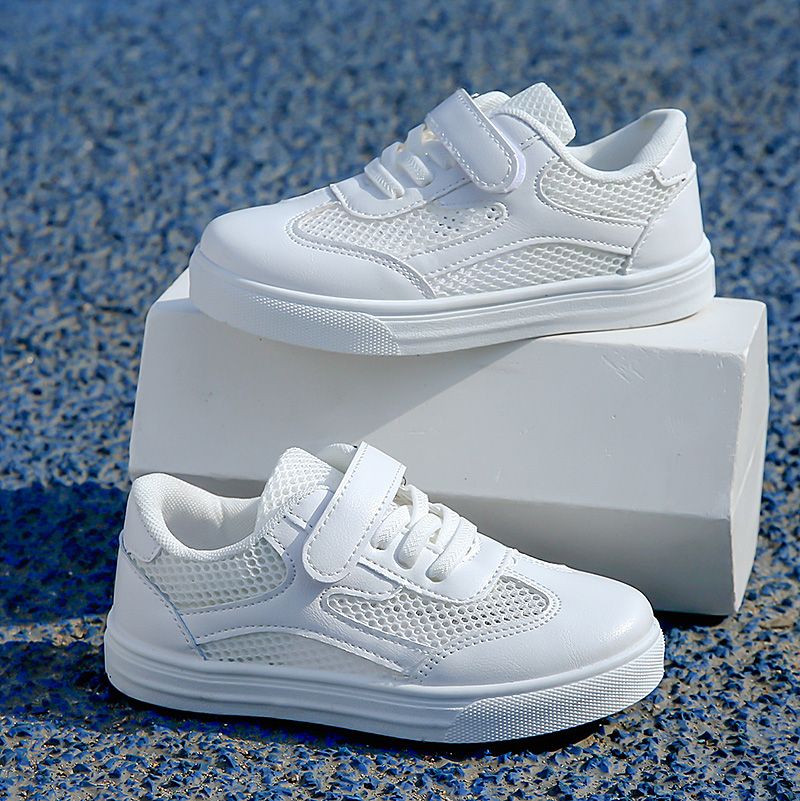 Children's Kids Canvas 2024 Spring New Arrival Leather Surface Boys 'And Girls' Sneakers White Student Board Shoes_vogvips.com