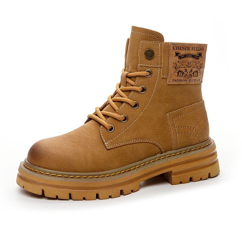 Genuine Leather Martin For Women 2025 Summer New Hidden Wedge Breathable British Style Thick Sole Yellow Boots_vogvips.com