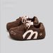 Women’s Retro Round‑Toe Lace‑Up Sneakers, Two‑Tone Suede‑Effect Low‑Top Trainers, Soft Flat Non‑Slip Outsole Casual Shoes_vogvips.com