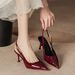 Wine Red High Heel For Women, Semi-Covered Open Back, Pointed Toe, Stiletto Heels, Style, Women's Fashion Sandals_vogvips.com