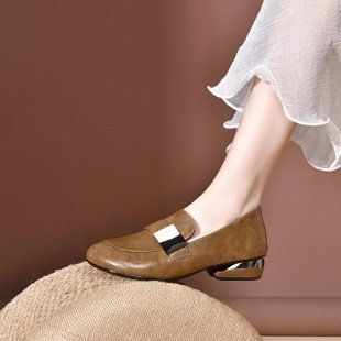 Genuine Soft Leather Fashion Chunky Heel Slip-On Square Toe Loafers Lazy Versatile British Style 2024 Spring Autumn New_vogvips.com