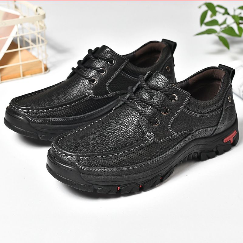 Top Grain Crazy Cow Camel Genuine Casual Comfortable Leather Shoes Men's Loafers_vogvips.com