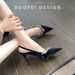 Black Sandals Women's Summer Thin Heels Pointed High Sense Beautiful Sexy Bag Head Satin Rhinestone High Heels_vogvips.com