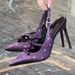 Deign Sene Polka Dot Rhinetone Bow Sexy Black High Heel Stiletto Pointed Toe Stunning Shallow Mouth Open Back_vogvips.com