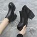 Classic Short Waterproof Platform Chunky High Heel Leather Boots Fashion Women's Shoes_vogvips.com