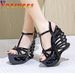 Summer Hollow Out Platform Nightclub Fashion Pumps Woman Super High Heel Wedges Sandals Sexy Ankle Buckle Peep Toe Party_vogvips.com