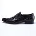 Crocodile Pattern Pointed Toe Men British Style Cowhide Elastic Mouth Slip-On Trendy Men's Business Casual Leather Shoes_vogvips.com