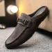 Leather Men Half Slippers Summer Breathable Mens Casual Shoes Slip-on Lazy Driving Shoes Comfortable Walking Loafers Moccasins_vogvips.com