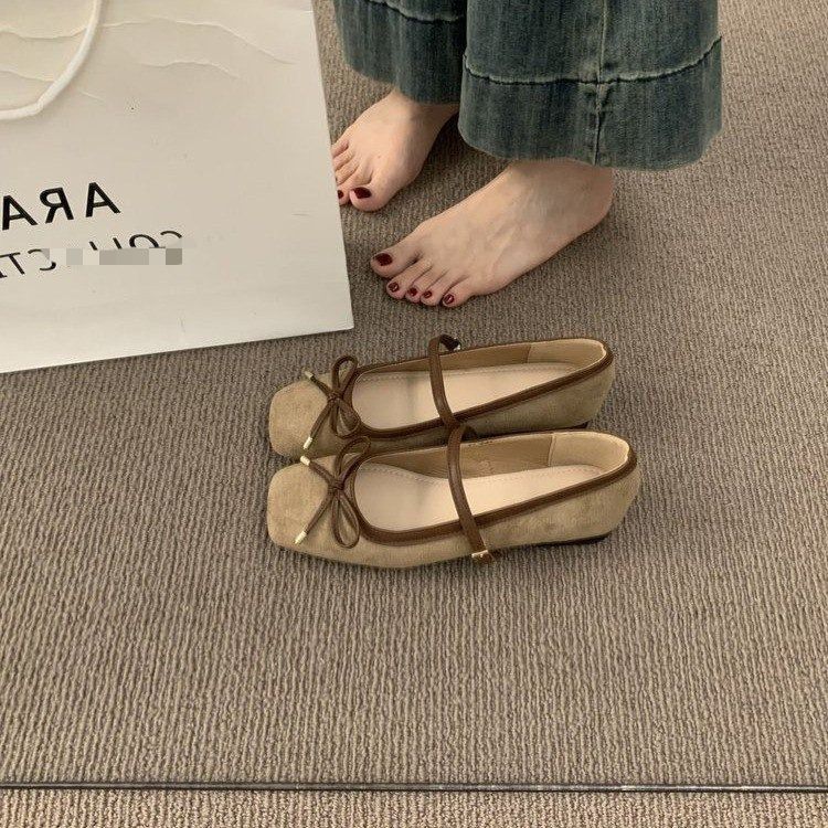 Suede Retro Gentle Bow Ballet Shoes 2026 New Spring With Skirt French Commuter Single Shoes Women_vogvips.com