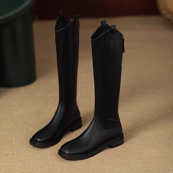 Genuine Leather Over-the-Knee For Women 2024 New High Riding Wide Tube Plus Size V-Cut Long Boots_vogvips.com
