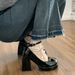 Women's High-heeled Leather Spring/autumn 2024 New Model, White French-style Wedding Shoes, Retro Chunky Heel, Thick_vogvips.com