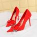 18249-H31 Style Banquet Women's High Slim Heels Shallow Mouth Pointed Silk Diamond Bow Single Shoes_vogvips.com