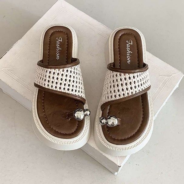 Retro Woven Flip-flops For Women, 2025 New Summer Style, Fashionable And Trendy Thick-soled Sandals To Pair With Skirts,_vogvips.com