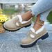 Winter Thick Soled Chunky Heel Loafers For Women Plus Size Warm Fleece Lined Round Toe Shoes_vogvips.com
