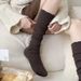 Voyage Boots Fashion Cotton Socks For Women, Knitted Retro Gray Slouchy Heavy-duty Long Tube Autumn Winter Embossed Hollow Warm_vogvips.com