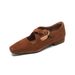 Pointed Single Shoes Women's Thick Heel Velvet Cross Buckle Retro Mary Jane Shoes Women's Shallow Mouth_vogvips.com