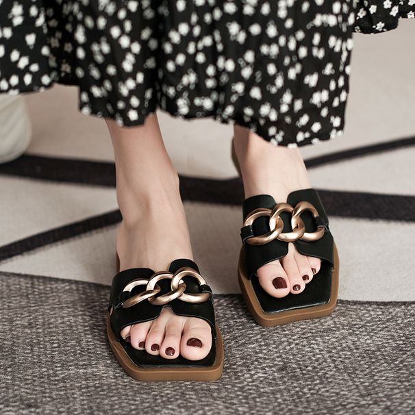 Women's Summer Outdoor Slippers 2024 New Fashionable Chain Flat Sandals_vogvips.com