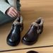 Loafers Women's Thick Heel French Single Shoes Velvet Warm Cotton Shoes Small Leather Shoes_vogvips.com